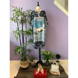 Italian Oversized Print Kimono Sleeve Silk Dress